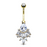 14K Pear CZ Cascading Oval Cluster Gold Belly Ring