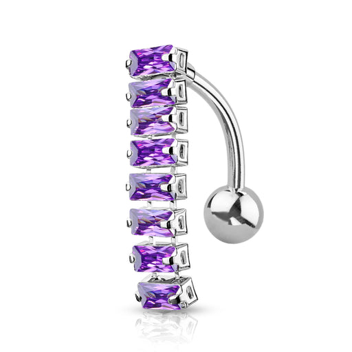 Purple Baguette CZ Top Drop Belly Ring