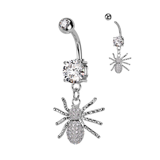 Steel CZ Pave Spider Dangle Belly Button Ring