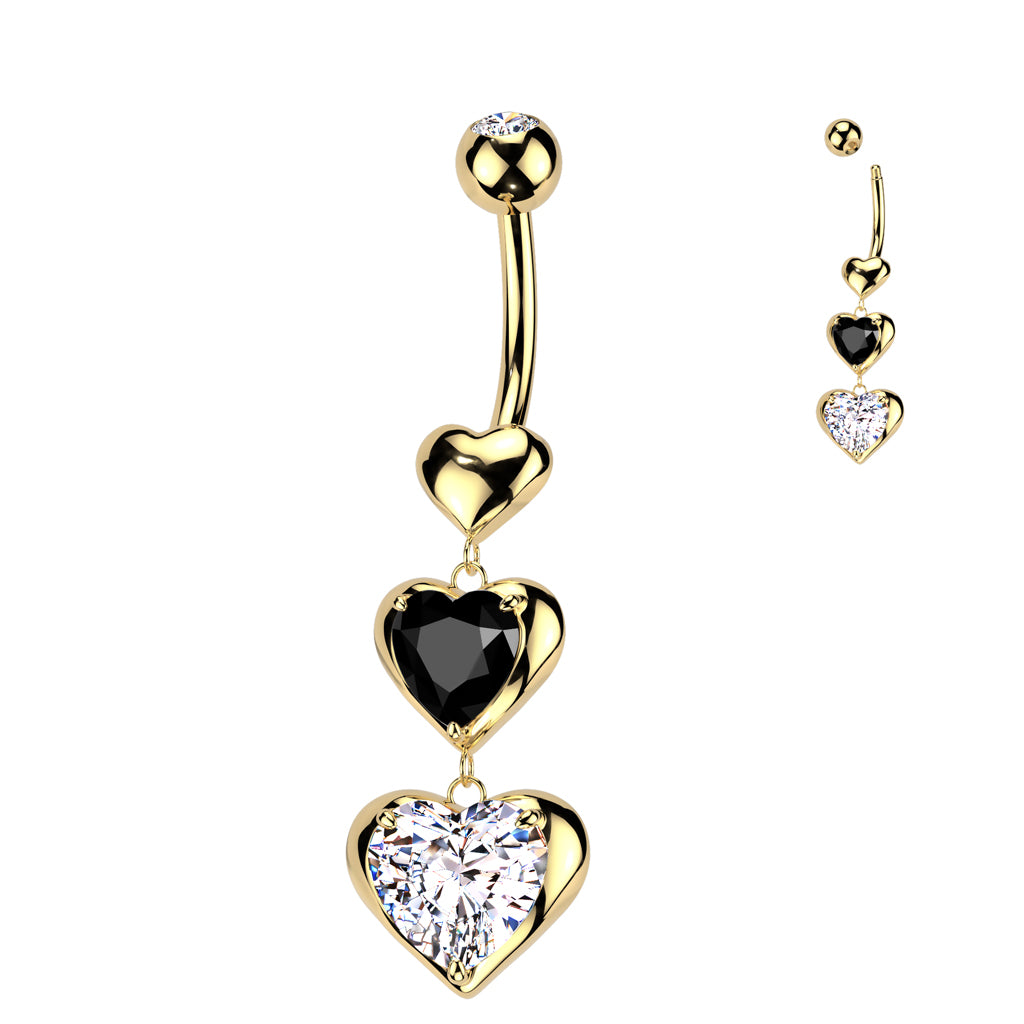 Dangling Belly Button Rings 14g 7/16" PVD Gold Triple Heart Dangle Belly Button Ring - Price Per 1 Belly Button Ring Dangle - Foto 4