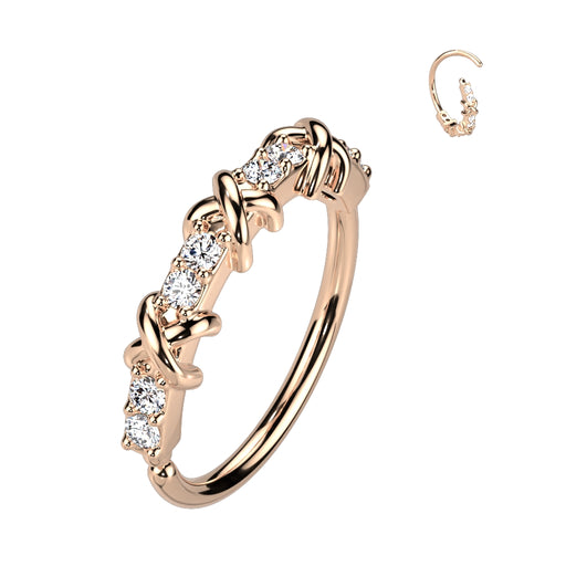 Rose Gold Alternating Pave CZ and Criss Cross Bendable Nose Hoop
