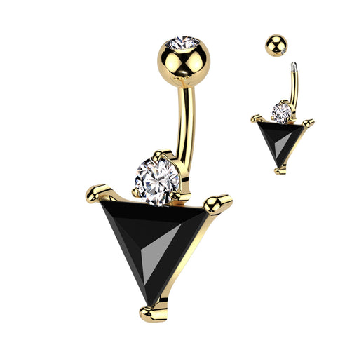 Art Deco Black Triangle Belly Ring in Gold