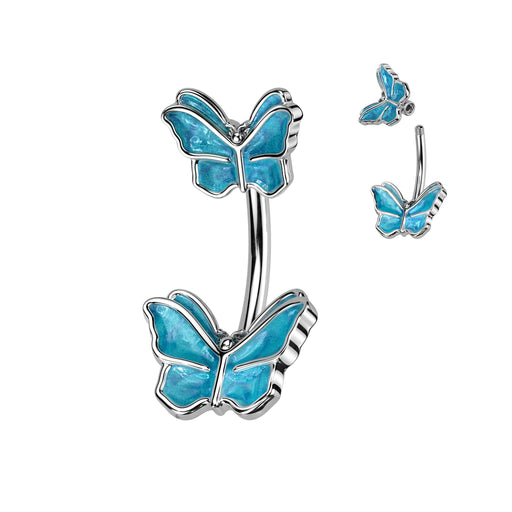 Blue Double Butterfly Belly Ring