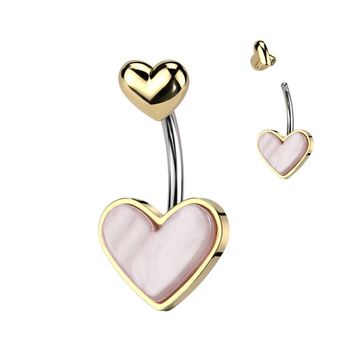 Gold Double Heart Mother of Pearl Belly Ring