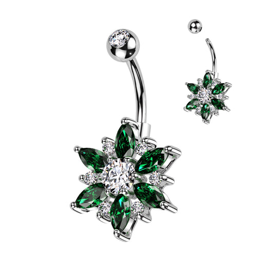 Emerald Marquise Cut Cubic Zirconia Flower and Petals Belly Ring
