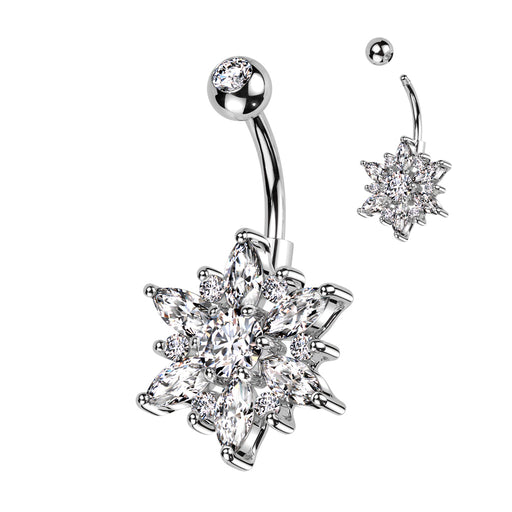 Silver Marquise Cubic Zirconia Flower and Petals Belly Ring