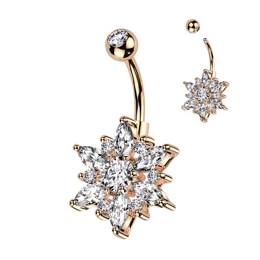 Rose Gold Marquise Cubic Zirconia Flower and Petals Belly Ring