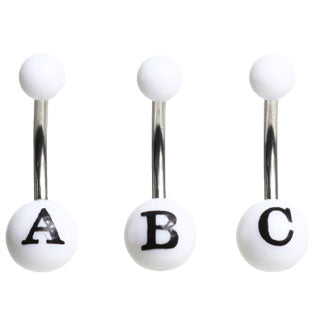 White/Black Initial Belly Button Ring