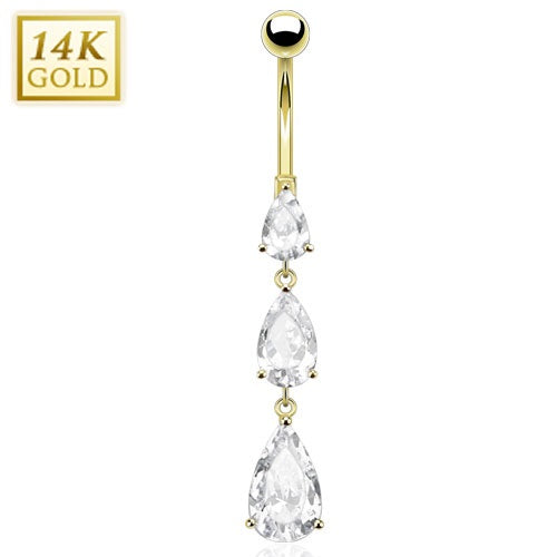 14K Solid Gold Cascading CZs Belly Ring