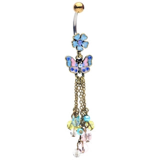 Vintage Flower w/Butterfly and Beads Dangling Belly Ring