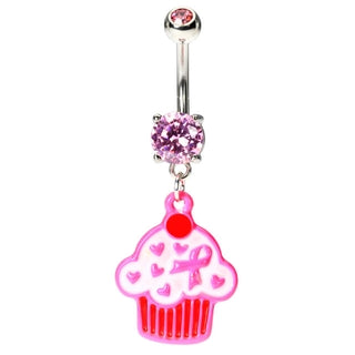 Pink Ribbon Cupcake Belly Button Rings