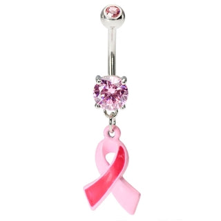 Breast Cancer Ribbon Belly Button Rings