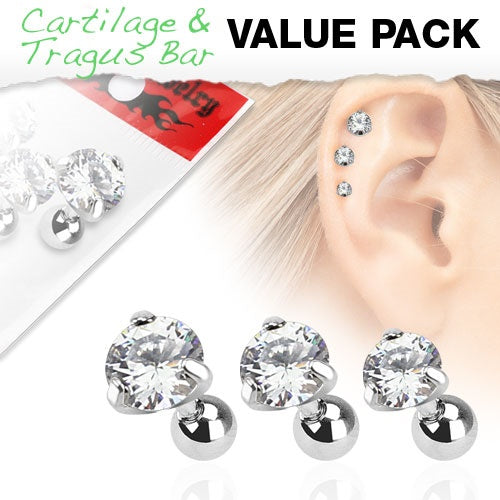 3 Pack Clear Round Cartilage Rings