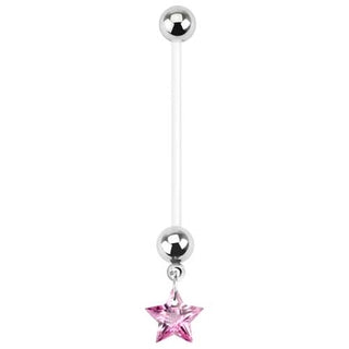 Star Crystal Diamanté Belly Bar Silver Clear Dangly Dangle Pink Rainbow Stars | UK - Foto 10