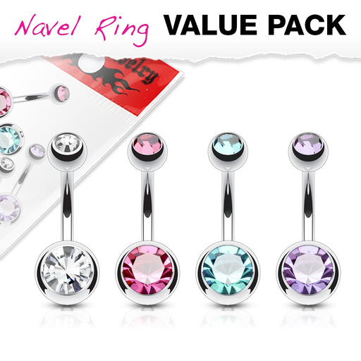 4 Pack Double Gem Belly Rings