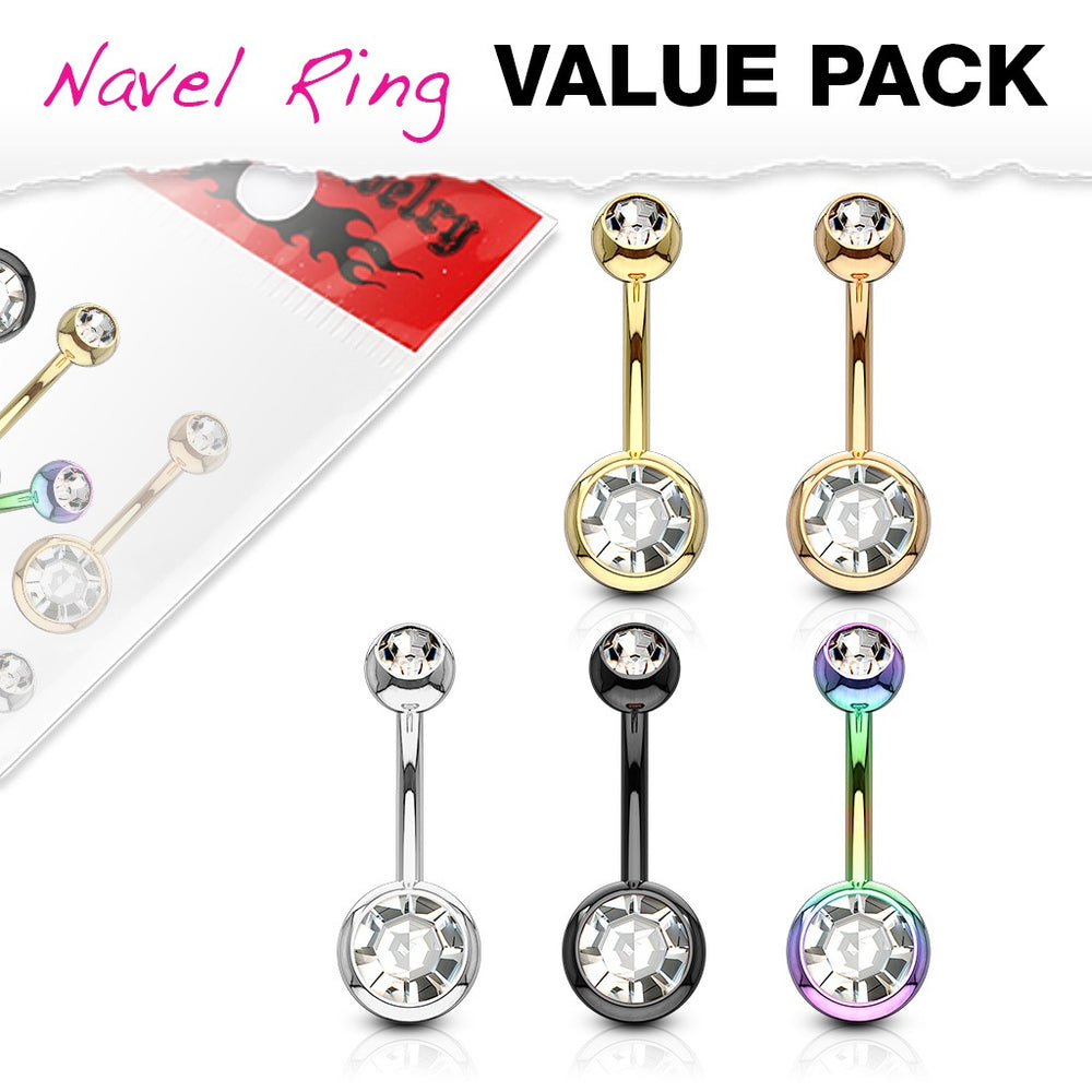 5 Pack Double Jeweled Belly Rings