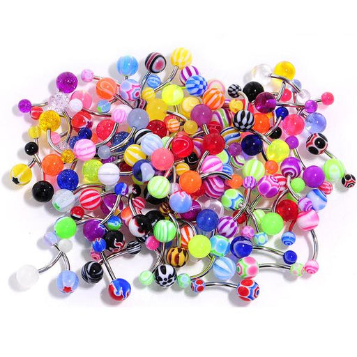 Set of 100 -14G Belly Button Navel Rings Mix Color Stainless Barbell