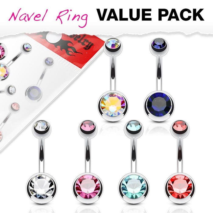 6 Pack Double Gem Belly Rings
