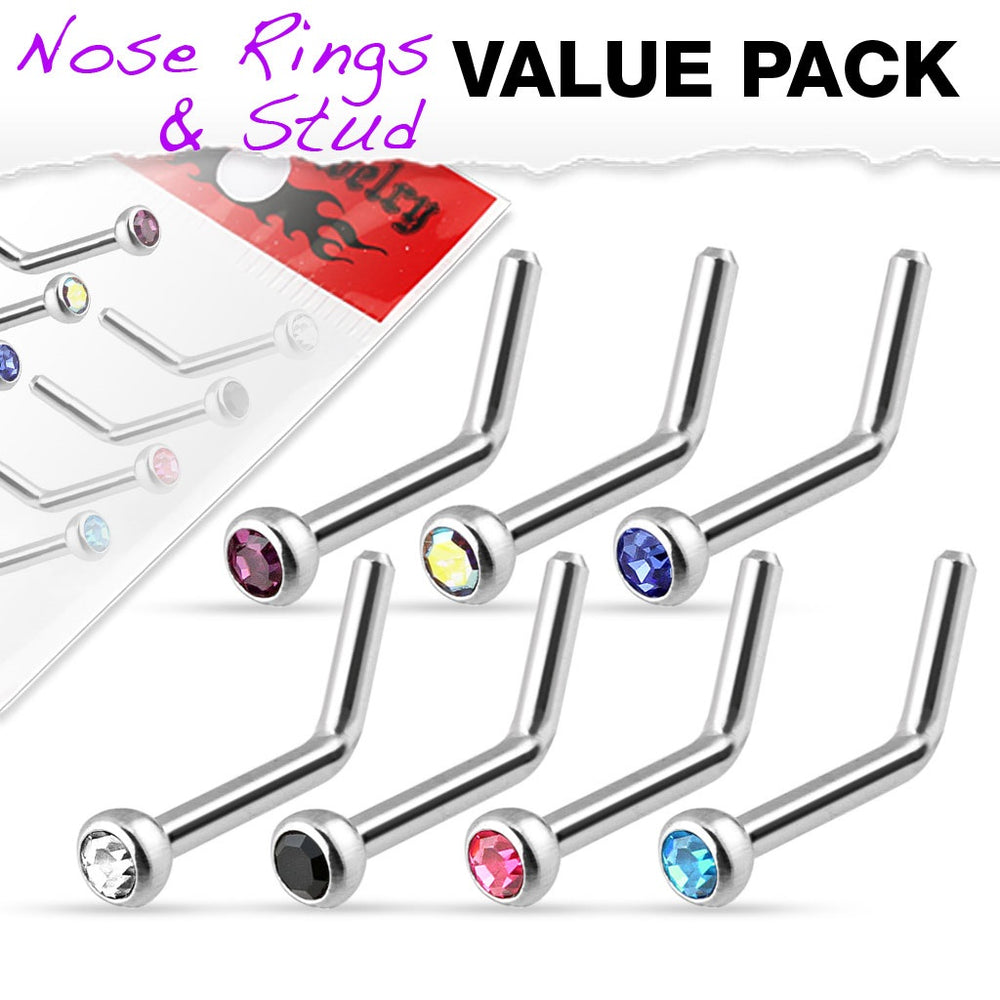 7 Pack L Bend Nose Rings