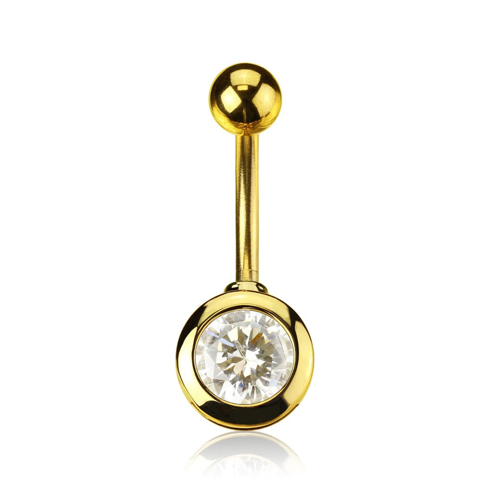 Round CZ 14kt Gold Plated Belly Ring