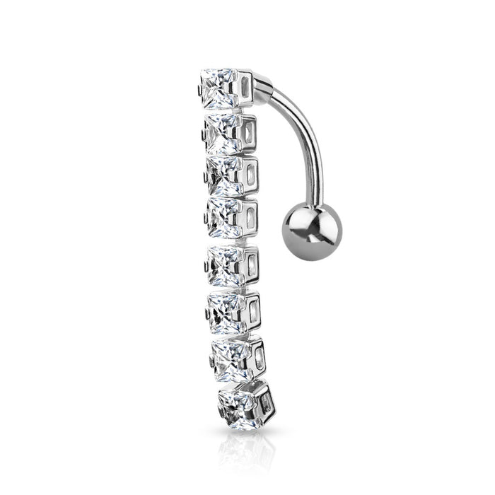 8 Square CZ Top Drop Belly Ring - Silver