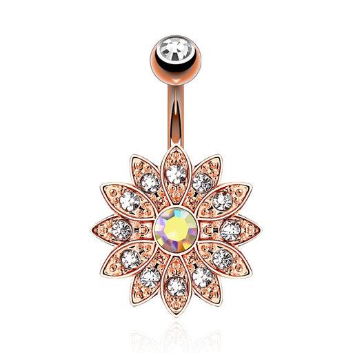 Crystal Paved Petals w/AB Center Flower Belly Ring