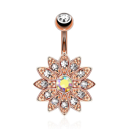 Crystal Paved Petals w/AB Center Flower Belly Ring