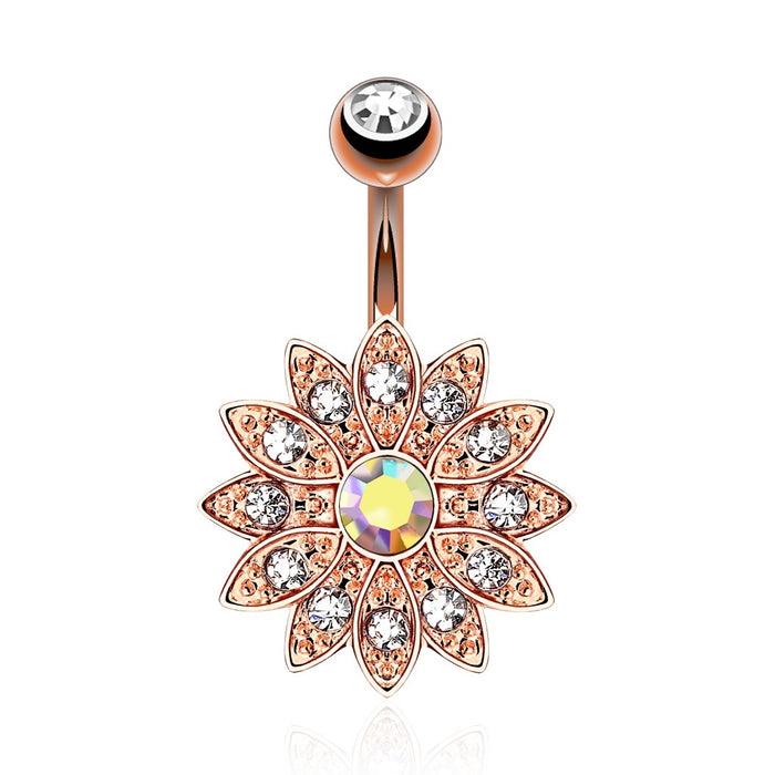 Crystal Paved Petals w/AB Center Flower Belly Ring
