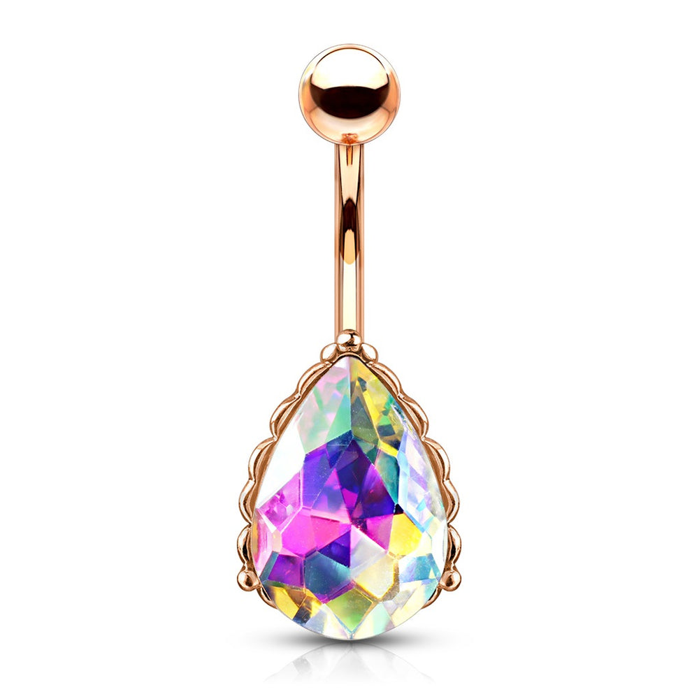 Clear Iridescent Rose Gold Belly Ring