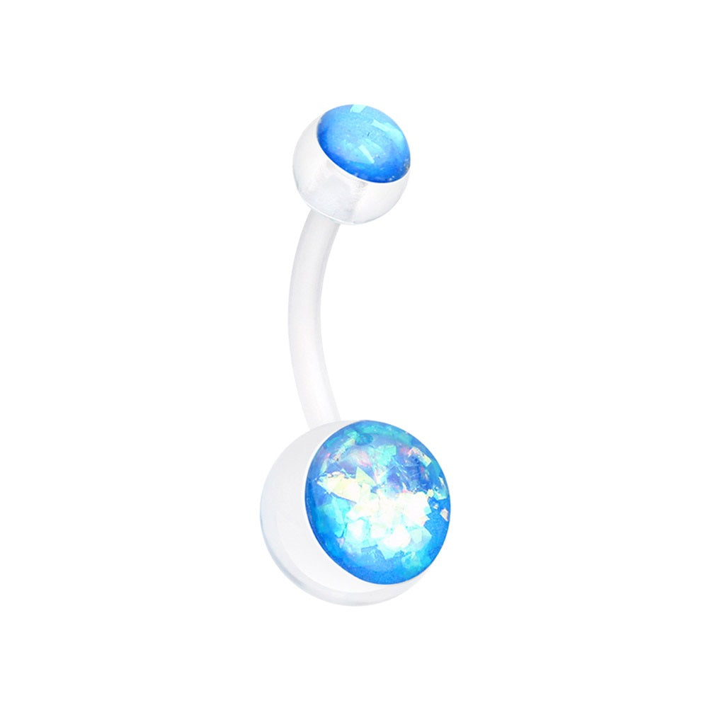 Blue Glitter Opal Bio Flexible Belly Ring