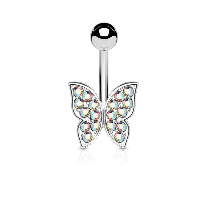 Iridescent Crystal Paved Butterfly Belly Ring