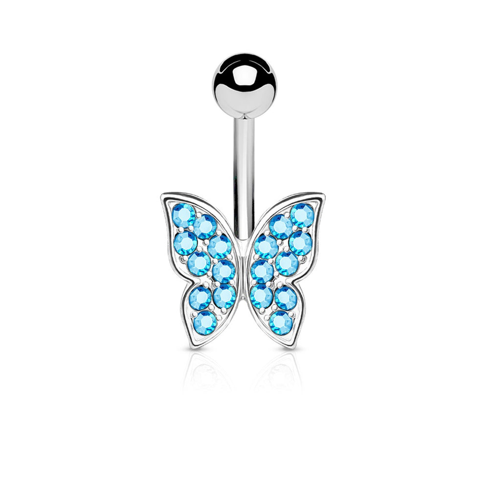 Aqua Crystal Paved Butterfly Belly Ring