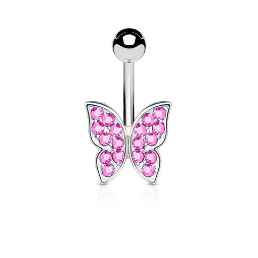 Pink Crystal Paved Butterfly Belly Ring