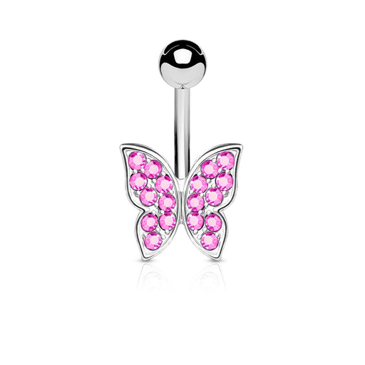 Pink Crystal Paved Butterfly Belly Ring