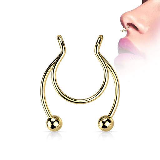 Gold Fake Clip On Horseshoe for Septum, Nipple and Ear