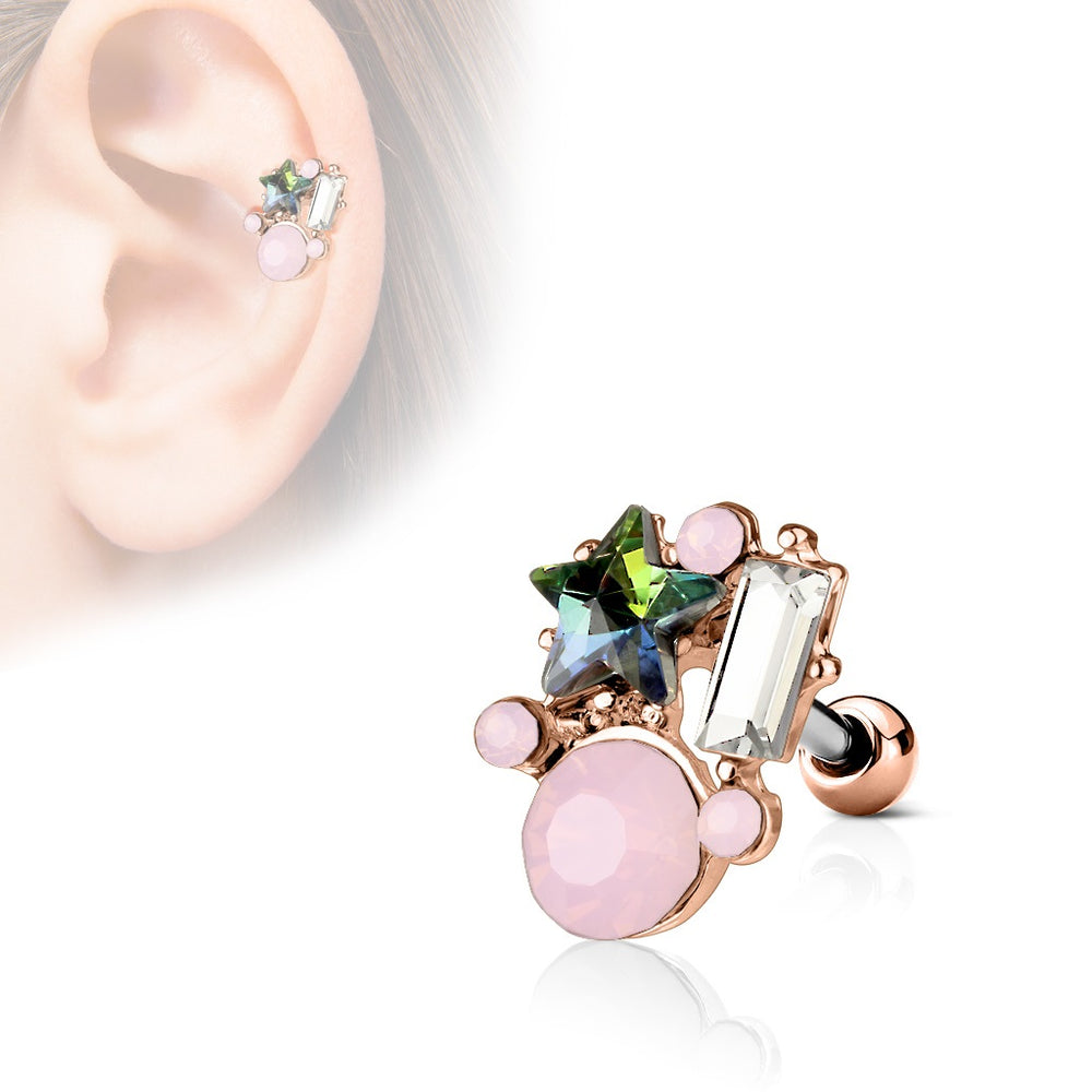 Star and Opalite Cluster Cartilage Ring - Rose Gold
