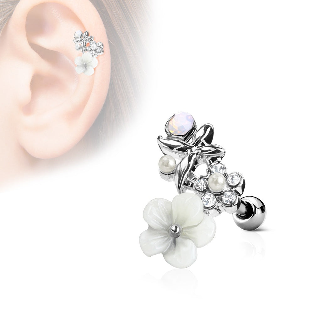 CZ and Flowers Cartilage Ring