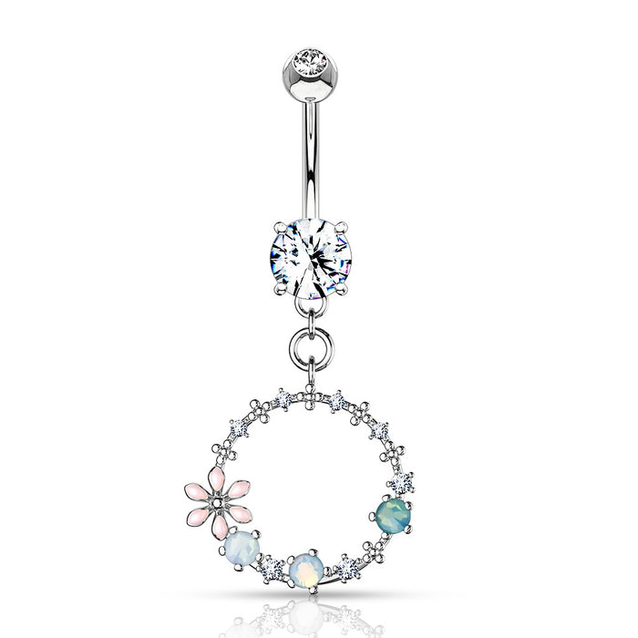 Flower and Opalite Circular Belly Ring