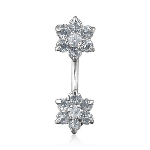 Double CZ Flowers Navel Ring