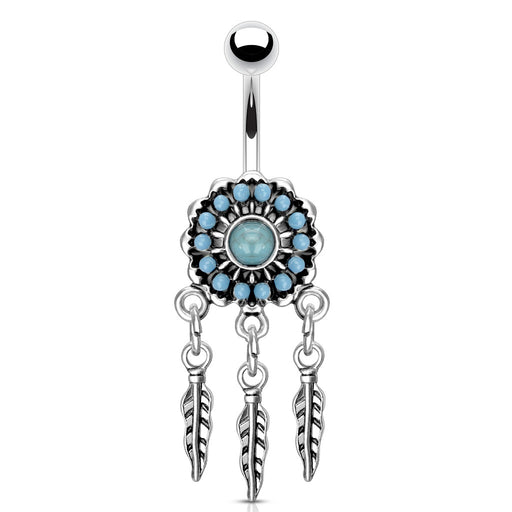 Turquoise Paved Dream Catcher Belly Ring