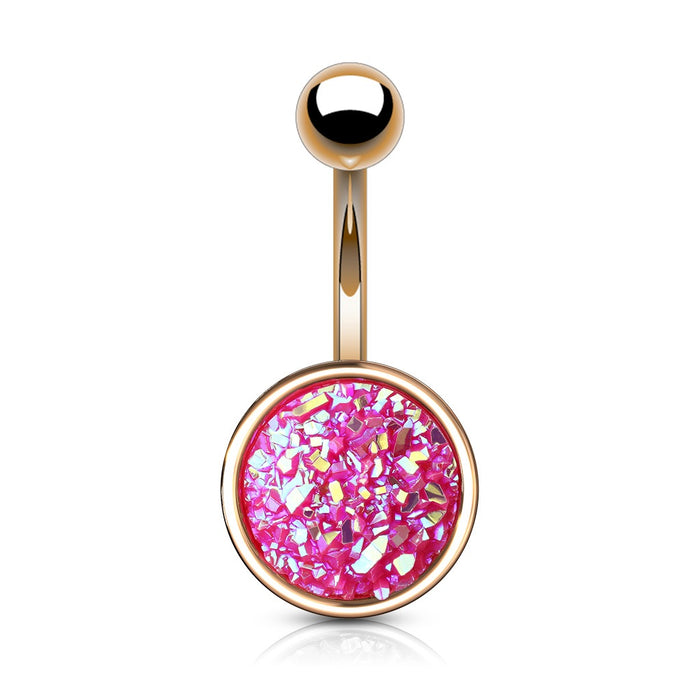 Rose Gold Druzy Stone Pink Belly Ring