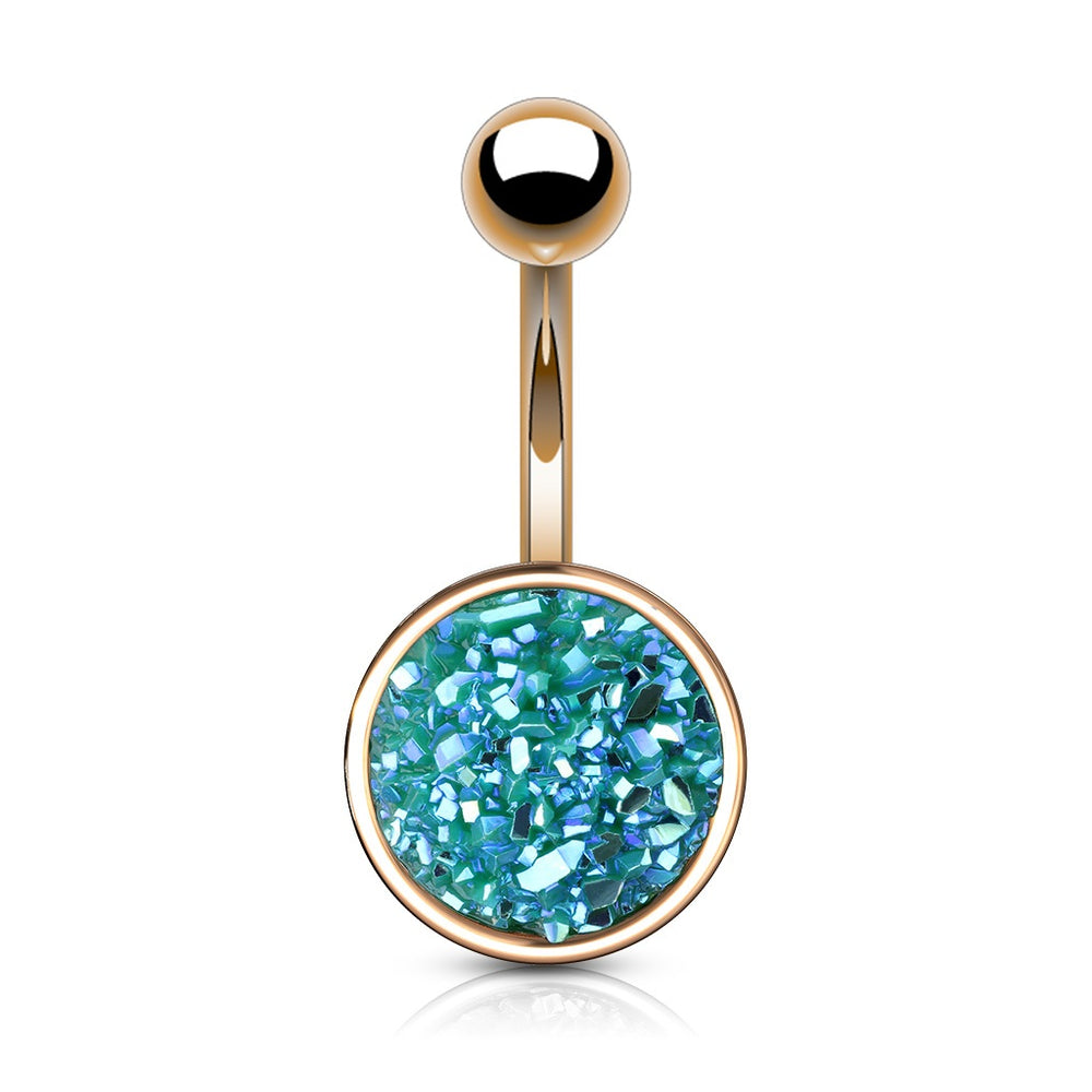 Rose Gold Druzy Stone Green Belly Ring