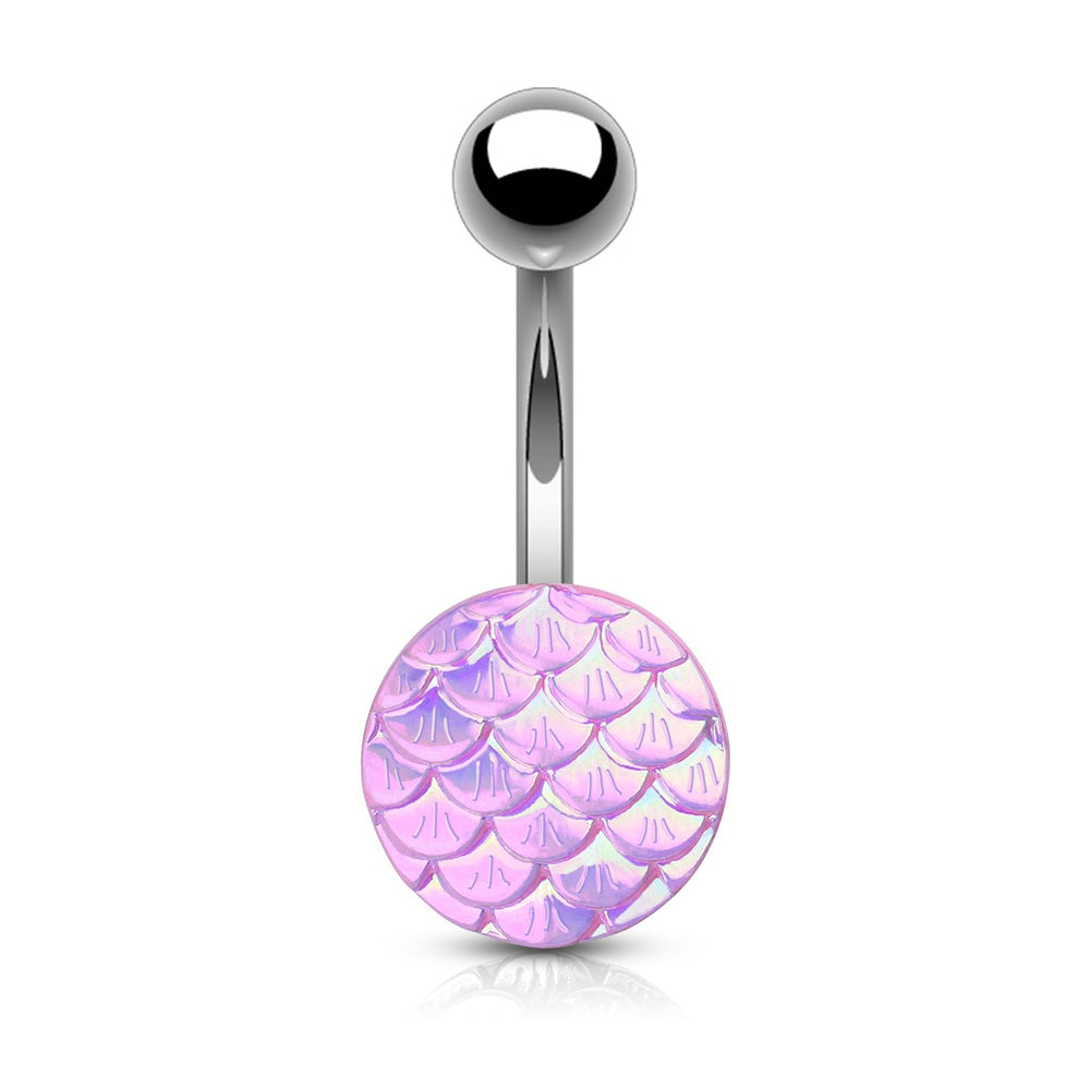 Pink Casted Steel Fish Scale Belly Ring