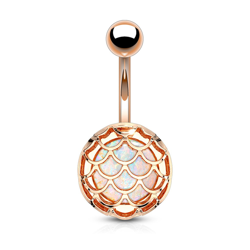 Rose Gold Opal Glitter Fish Scale Belly Ring
