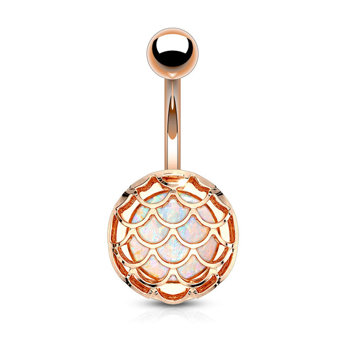 Rose Gold Opal Glitter Fish Scale Belly Ring