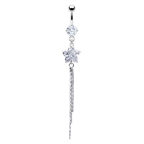Flower with Chains CZ Belly Ring