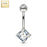 14 KT Solid White Gold Princess Cut Belly Ring
