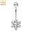 14K Flower CZ Clear Solid White Gold Belly Ring
