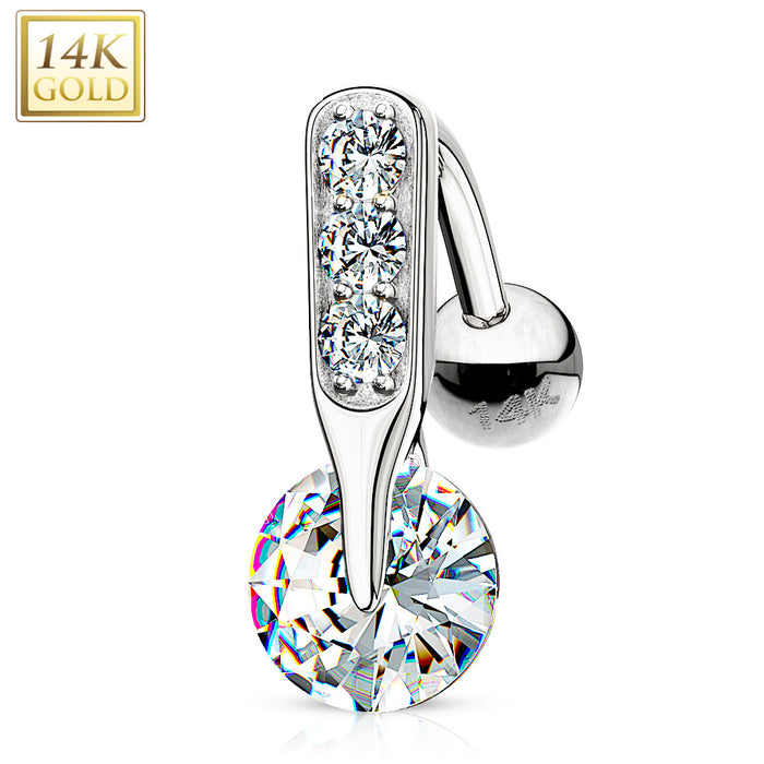 14K White Gold Top Down Reverse CZ Prong Belly Ring