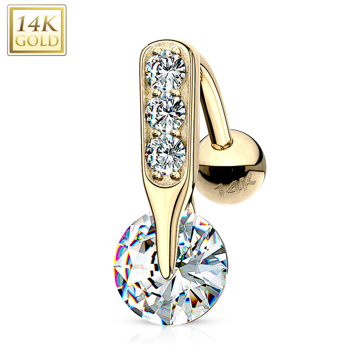 14K Solid Gold Top Down Reverse CZ Prong Belly Ring